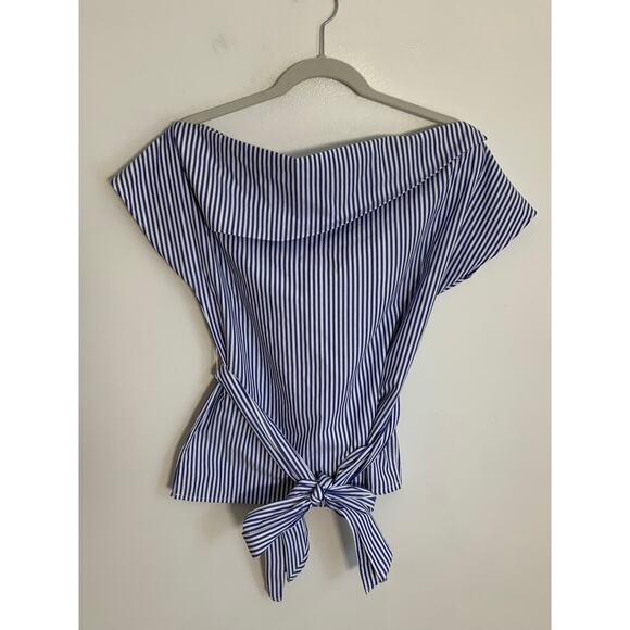 J.O.A Blue and white belted top‎ size small - Picture 1 of 5